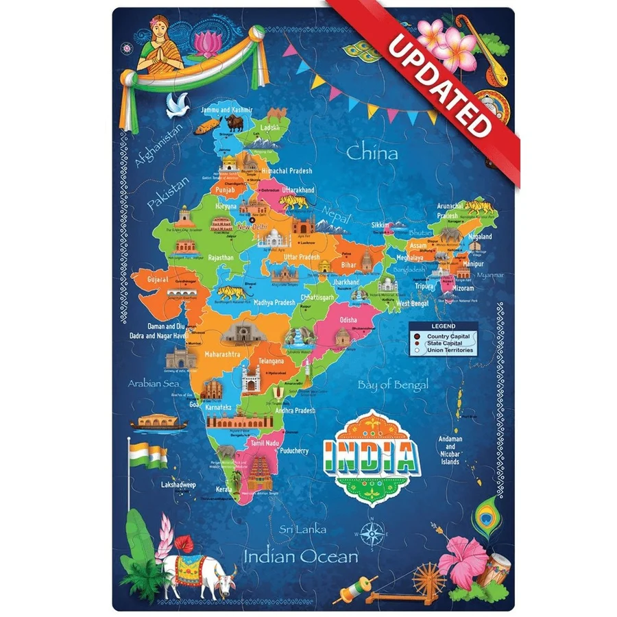 India - Premium Giant Floor Puzzle - Incredible India Giant Floor Puzzle For Map Skills, Memory & Cultural Learning