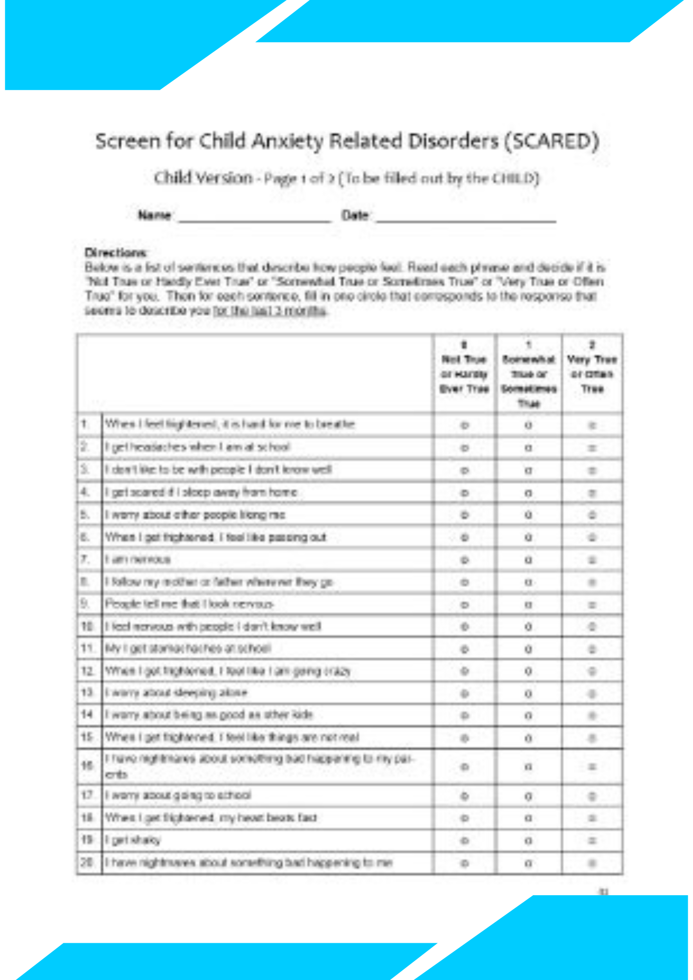 Child Anxiety Screening Tool for Autism