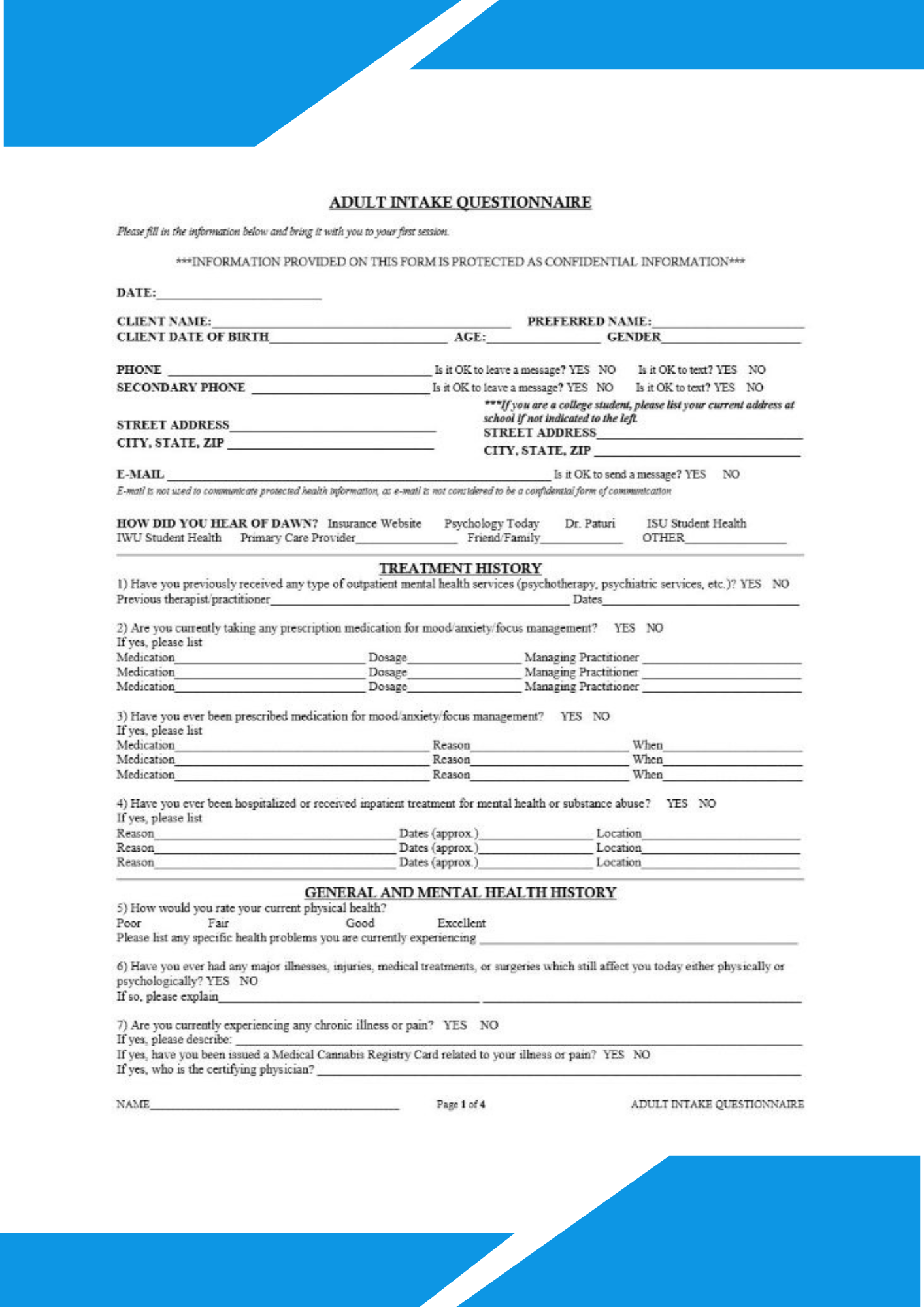 Adult Intake Questions for ADHD and Autism Assessment
